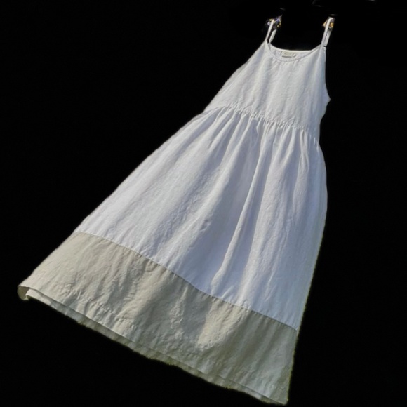 Voluminous Linen Maxi Dress White/Grey Colour Block Sundress Made in EU Size XL - Picture 1 of 16